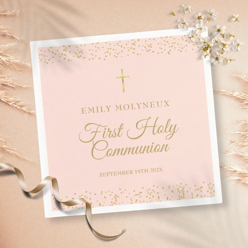 First Holy Communion Blush Pink Gold Dust Napkins
