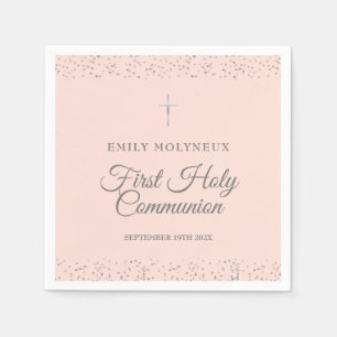First Holy Communion Blush Pink Silver Stardust Napkins