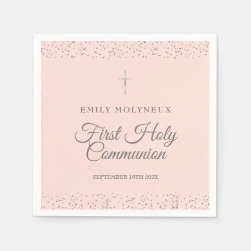 First Holy Communion Blush Pink Silver Stardust Napkins