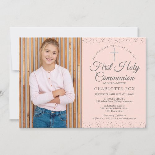 First Holy Communion Blush Pink Stardust Photo Save The Date