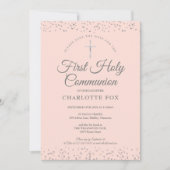 First Holy Communion Blush Pink Stardust Photo Save The Date (Front)