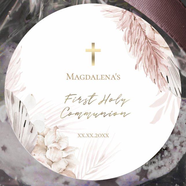 First Holy Communion boho flowers Classic Round Sticker (Creator Uploaded)