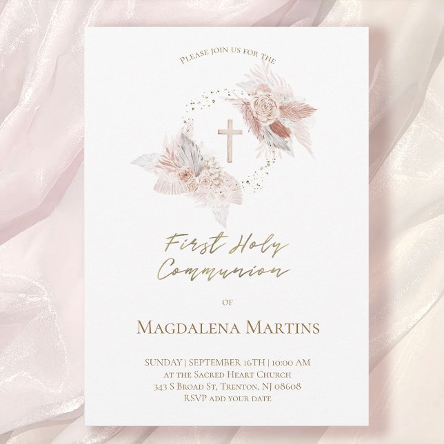 First Holy Communion boho flowers Invitation (Creator Uploaded)