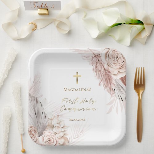 First Holy Communion boho flowers Paper Plates