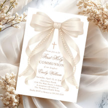 First Holy Communion Bow Pearls Invitation