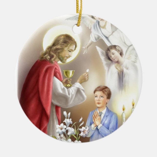 First Holy Communion boy Ceramic Ornament (Front)