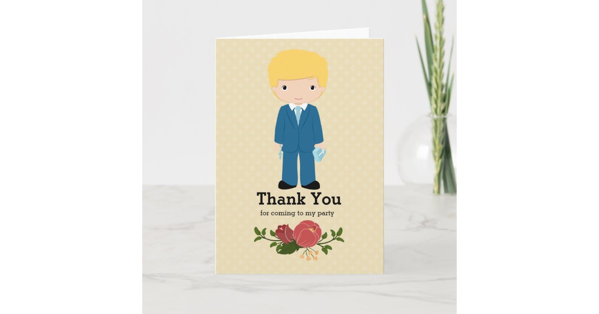 First Holy Communion boy * choose background color Thank You Card | Zazzle