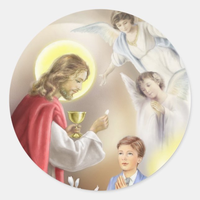 First Holy Communion boy Classic Round Sticker (Front)