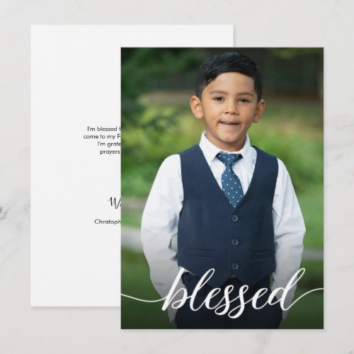 First Holy Communion Boy Custom Photo Blessed Thank You Card