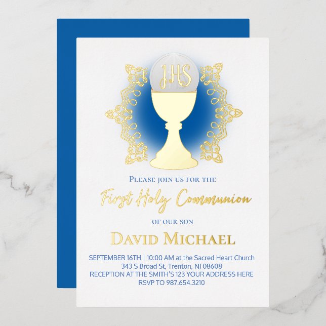 First Holy Communion boy Foil Invitation (Front/Back)