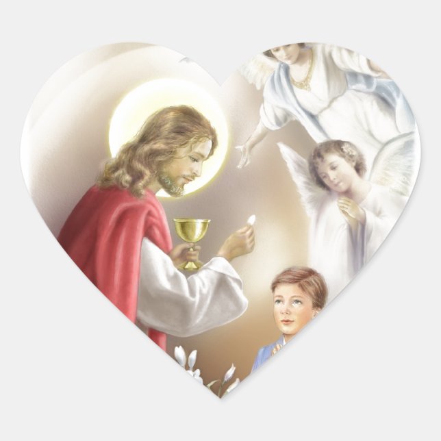 First Holy Communion boy Heart Sticker (Front)
