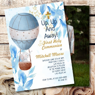 First Holy Communion Boy Hot Air Balloon Elephant Invitation