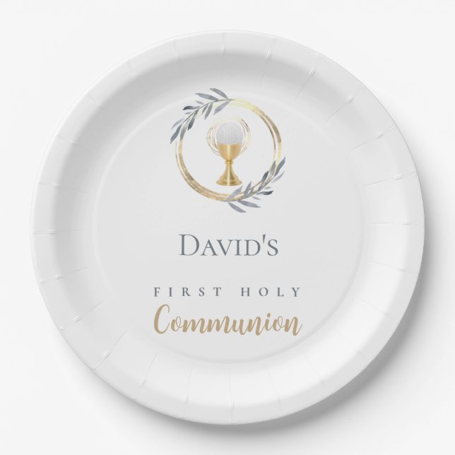 First Holy Communion boy Paper Plates (Front)