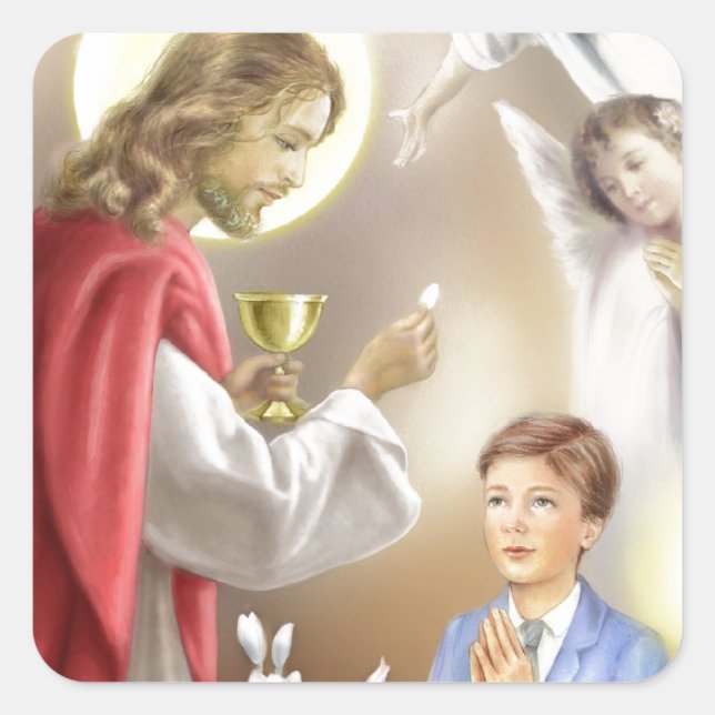 First Holy Communion boy Square Sticker (Front)