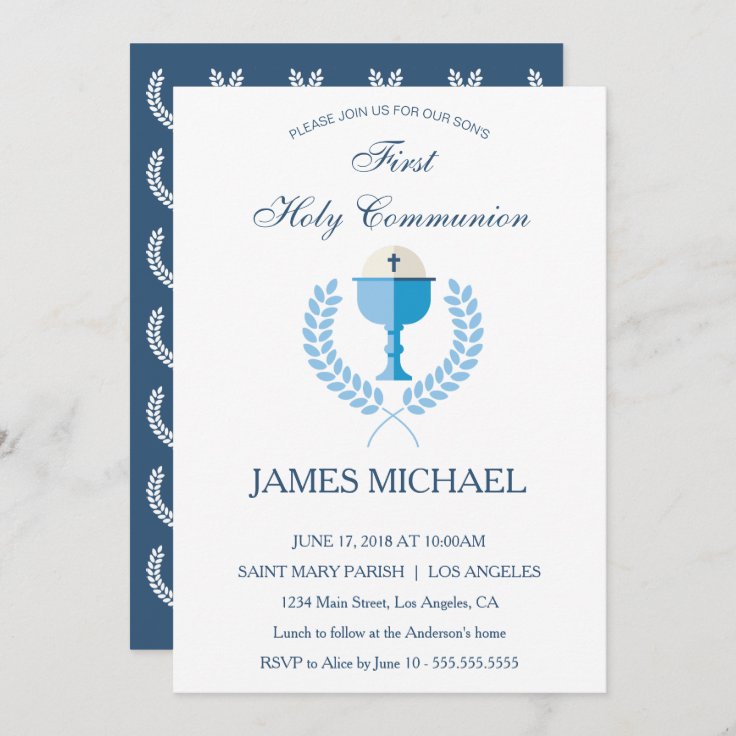 First Holy Communion Boys Blue Invitation | Zazzle