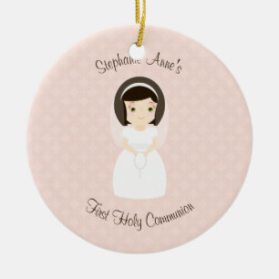 First Holy Communion Brunette Girl Ceramic Ornament