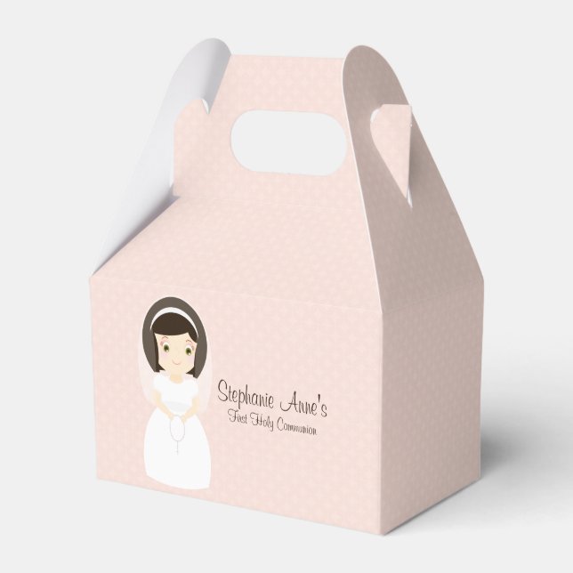 First Holy Communion Brunette Girl Favor Boxes (Front Side)