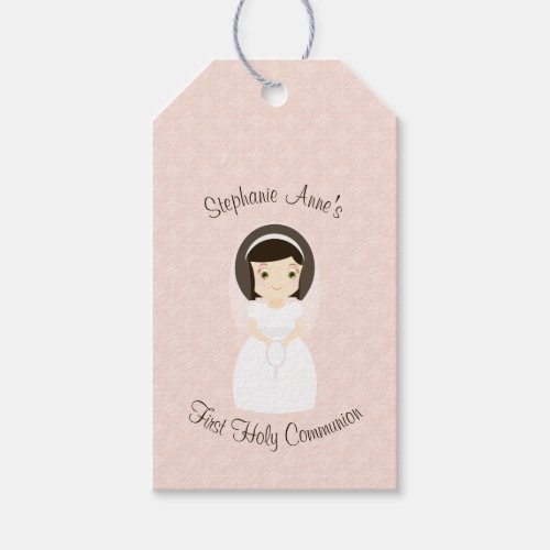 First Holy Communion Brunette Girl Gift Tags