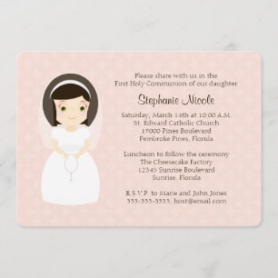First Holy Communion Brunette Girl Invitation