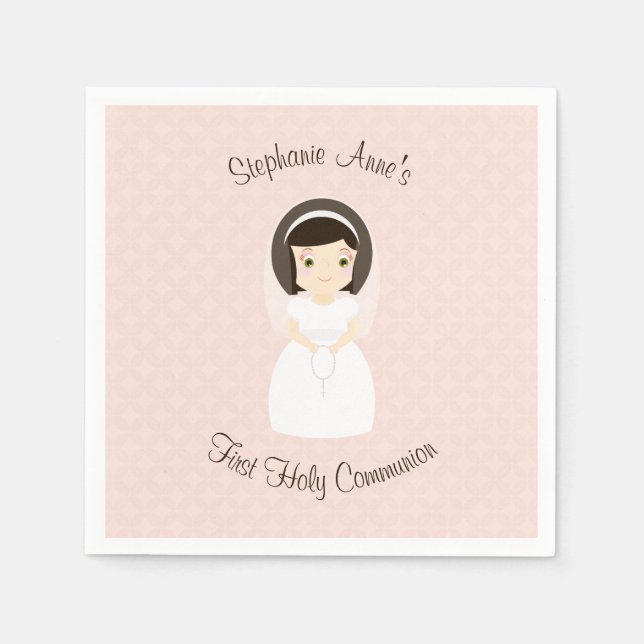 First Holy Communion Brunette Girl Napkins (Front)
