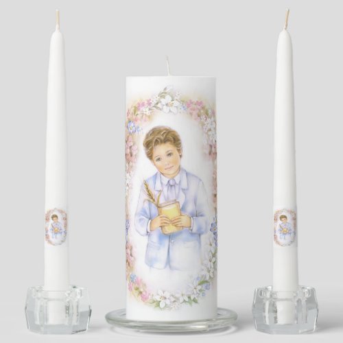 First holy communion candle with boy