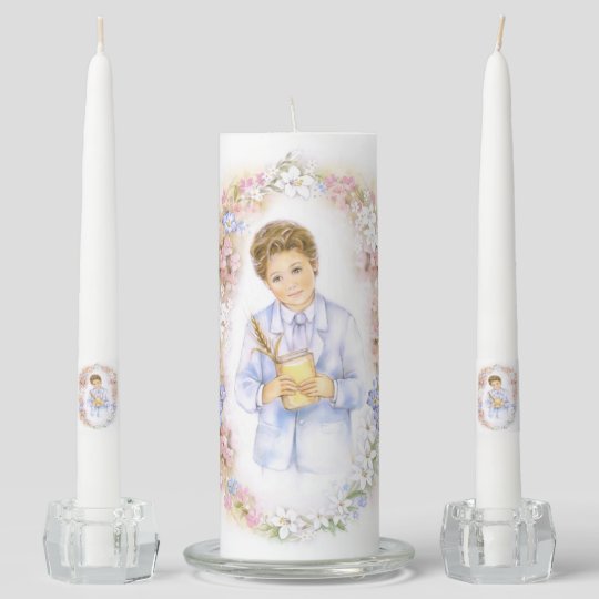 First holy communion candle with boy