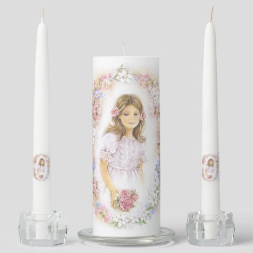 First holy communion candle with girl