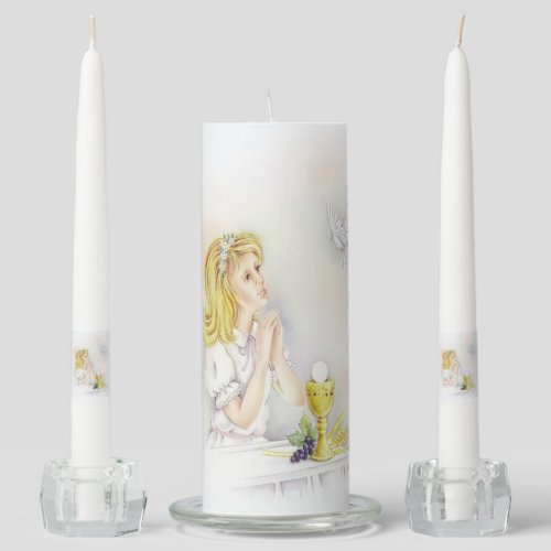 First holy communion candle with girl