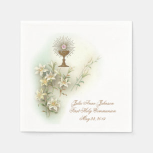 First Holy Communion Catholic Chalice Host Lilies Napkins