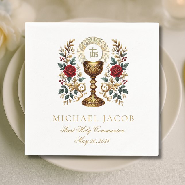 First Holy Communion Catholic Chalice Host Roses Napkins (Creator Uploaded)