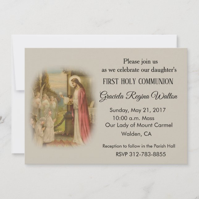 First Holy Communion Catholic Child Jesus Host Invitation (Front)