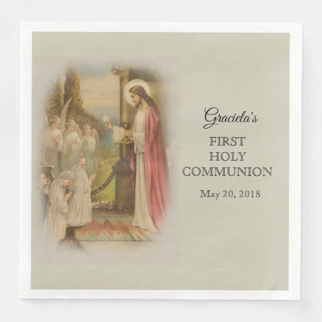 First Holy Communion Catholic Child Jesus Host Paper Dinner Napkins (Front)