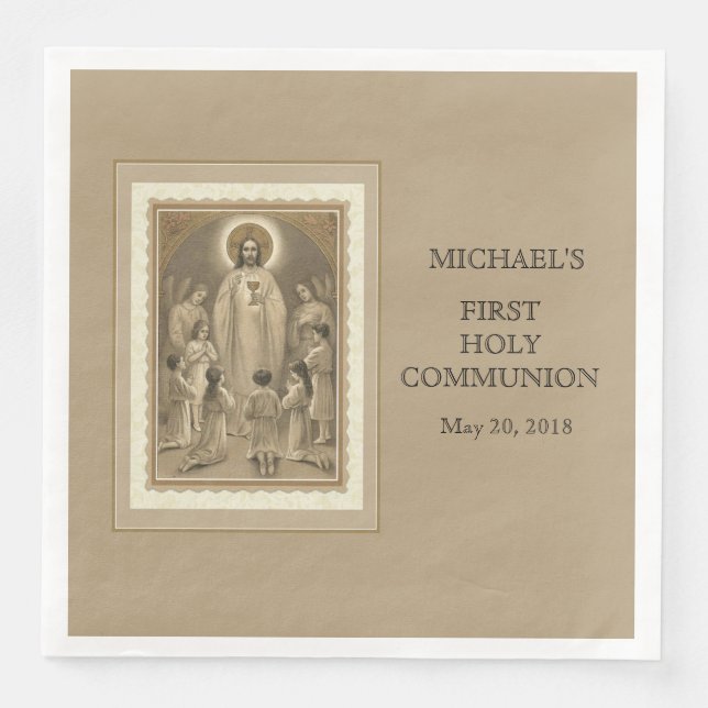 First Holy Communion Catholic Child Jesus Host Paper Dinner Napkins (Front)