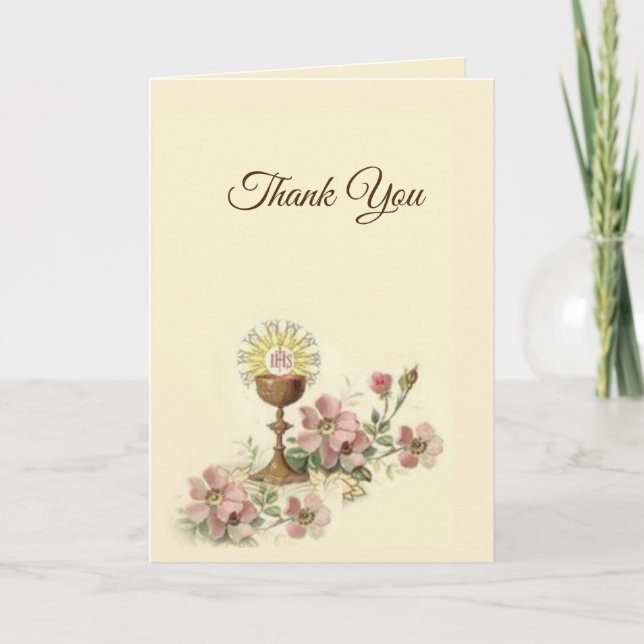 First Holy Communion Catholic Floral Thank You (Front)