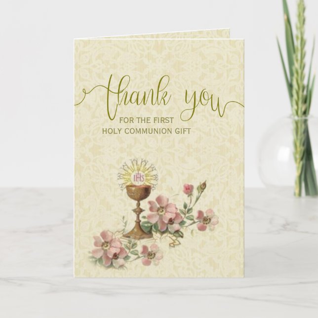 First Holy Communion Catholic Floral Thank You (Front)