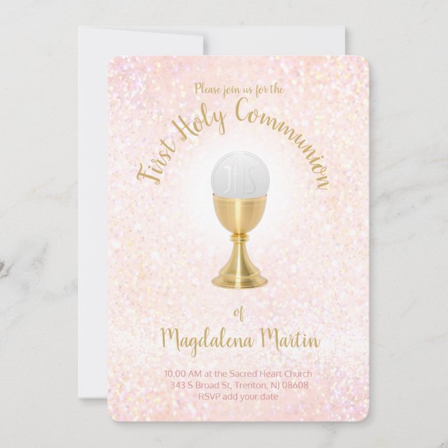 First Holy Communion Catholic girl Invitation (Front)