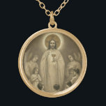 First Holy Communion Catholic Jesus Angels Gold Plated Necklace<br><div class="desc">This is a beautiful traditional Catholic image of Jesus offering the host to children with angels in adoration.</div>