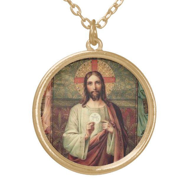 First Holy Communion Catholic Jesus Angels Gold Plated Necklace (Front)