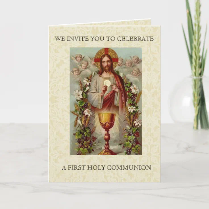 First Holy Communion Catholic Jesus Invitation | Zazzle