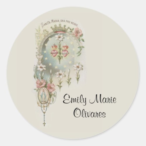 First Holy Communion Catholic Remembrance Mary Classic Round Sticker