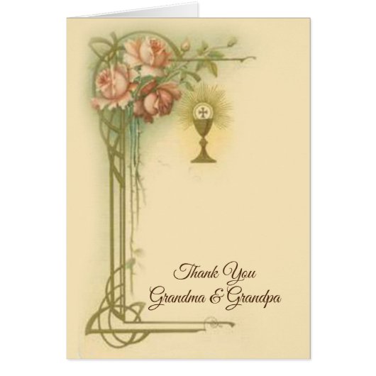 First Holy Communion Catholic Roses Thank You Cards (Front)