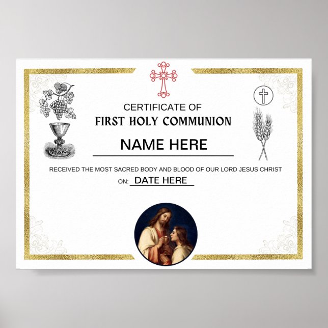 First Holy Communion Certificate (personalized)  Poster (Front)