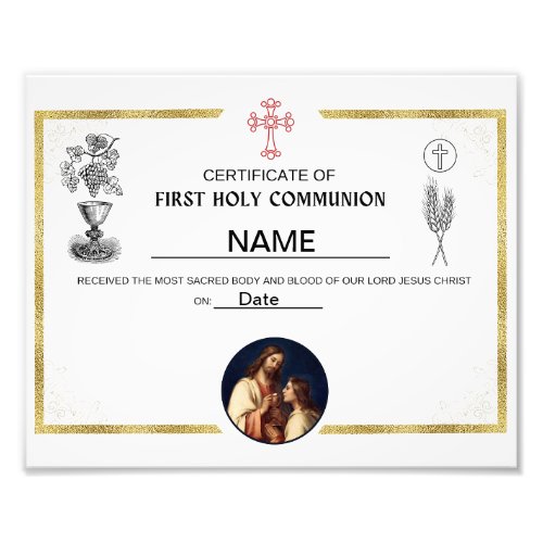 First Holy Communion Certificate Photo Print