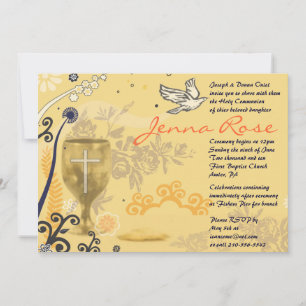 First Holy Communion Chalice Dove Invitation gold