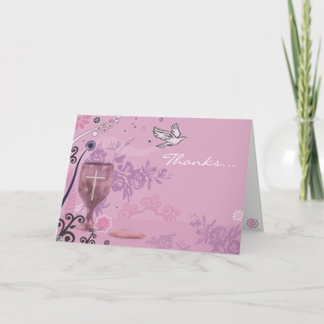 First Holy Communion Chalice Dove Thank You Card (Front)