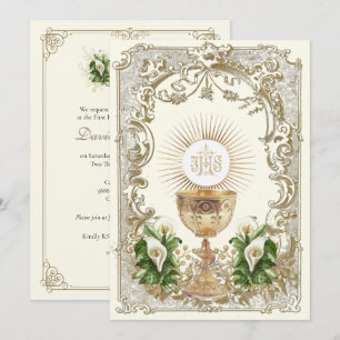 First Holy Communion Chalice Eucharist Calla Lily Invitation