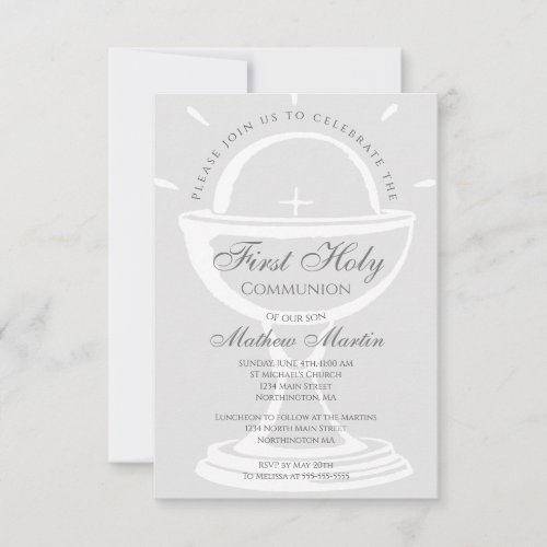 First Holy Communion Chalice Gray Invitation