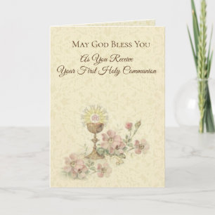 First Holy Communion Chalice Host Flowers Card