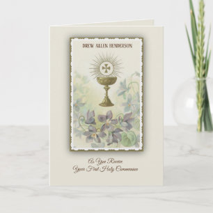 First Holy Communion Chalice Host  Flowers Card