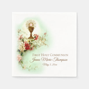 First Holy Communion Chalice Host Flowers Vintage Napkins